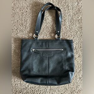 COACH F14683 Penelope Black Pebbled Leather Large Shoulder Bag Tote Purse